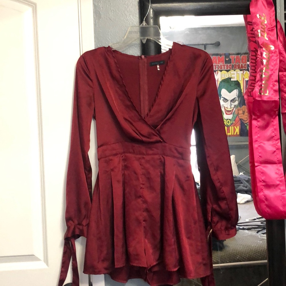 Burgundy silk romper